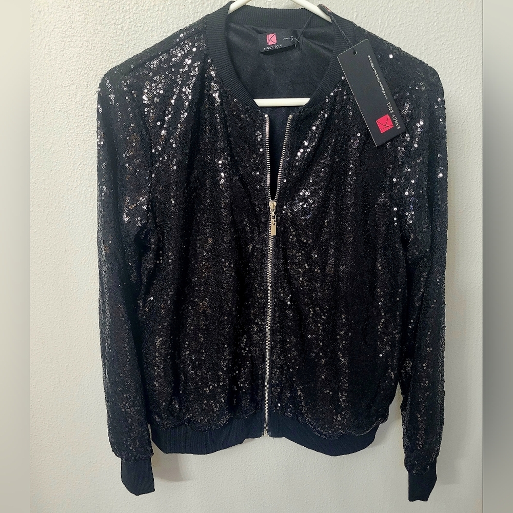 NEW ! Black Sequin Jacket Small But Can Fit Small/ Medium Runs Big